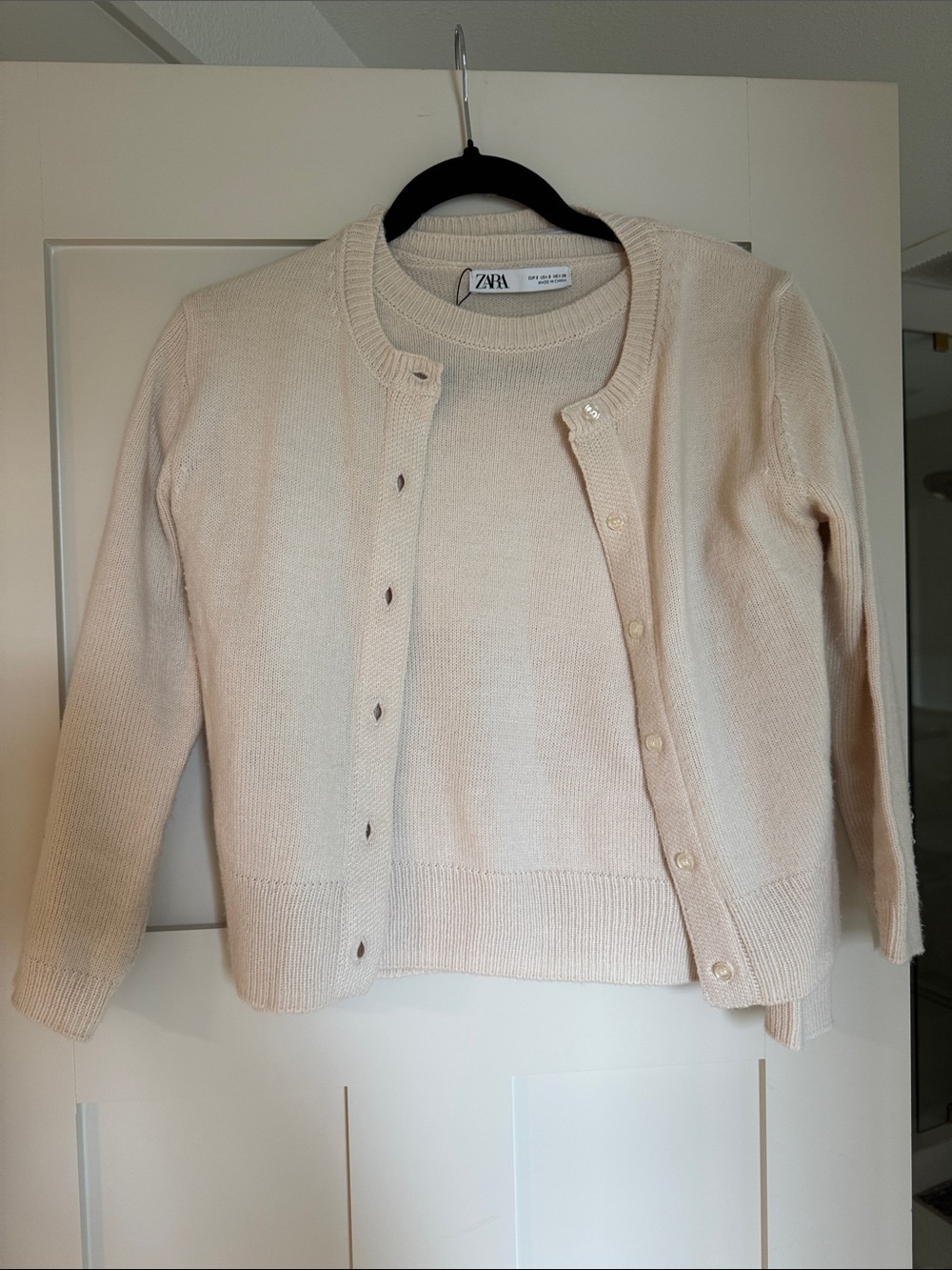 ZARA Soft Cream Knit Cardigan and Crewneck Sweater Set
